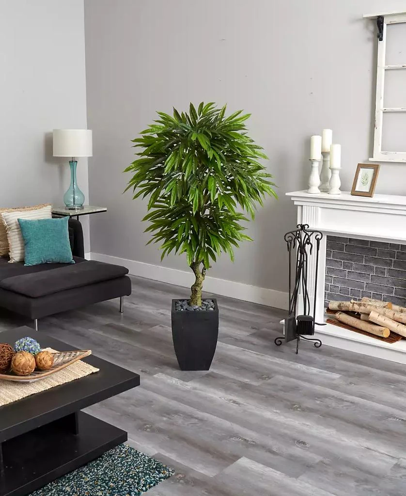 NEARLY NATURAL 5.5' Mango Artificial Tree in Black Wash Planter UV Resistant 5