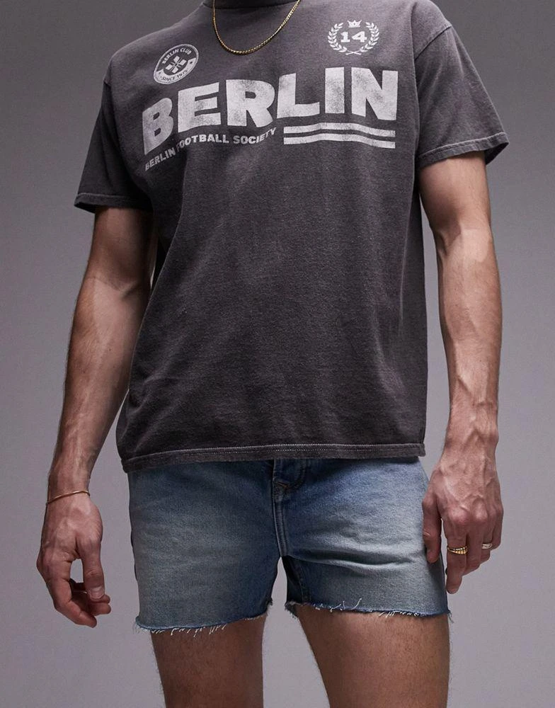Topman Topman micro denim short with raw hem in light blue wash 5