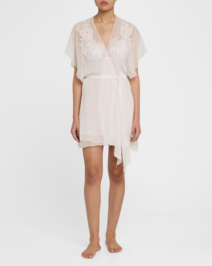 Christine Lingerie Floral Applique Silk Chiffon Robe