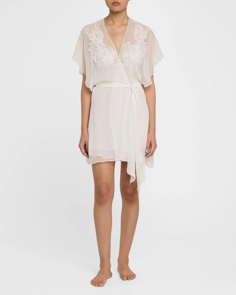 Christine Lingerie Floral Applique Silk Chiffon Robe 2