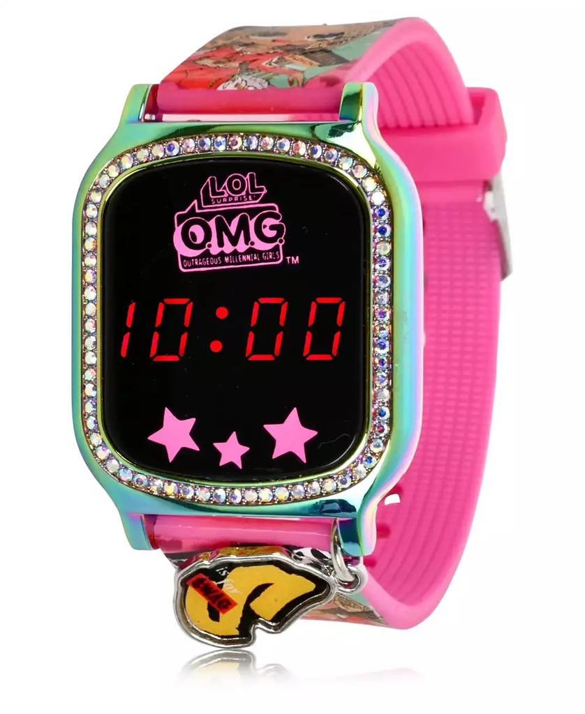 Accutime Omg Kid's Touch Screen Pink Silicone Strap LED Watch, with Hanging Charm 36mm x 33 mm