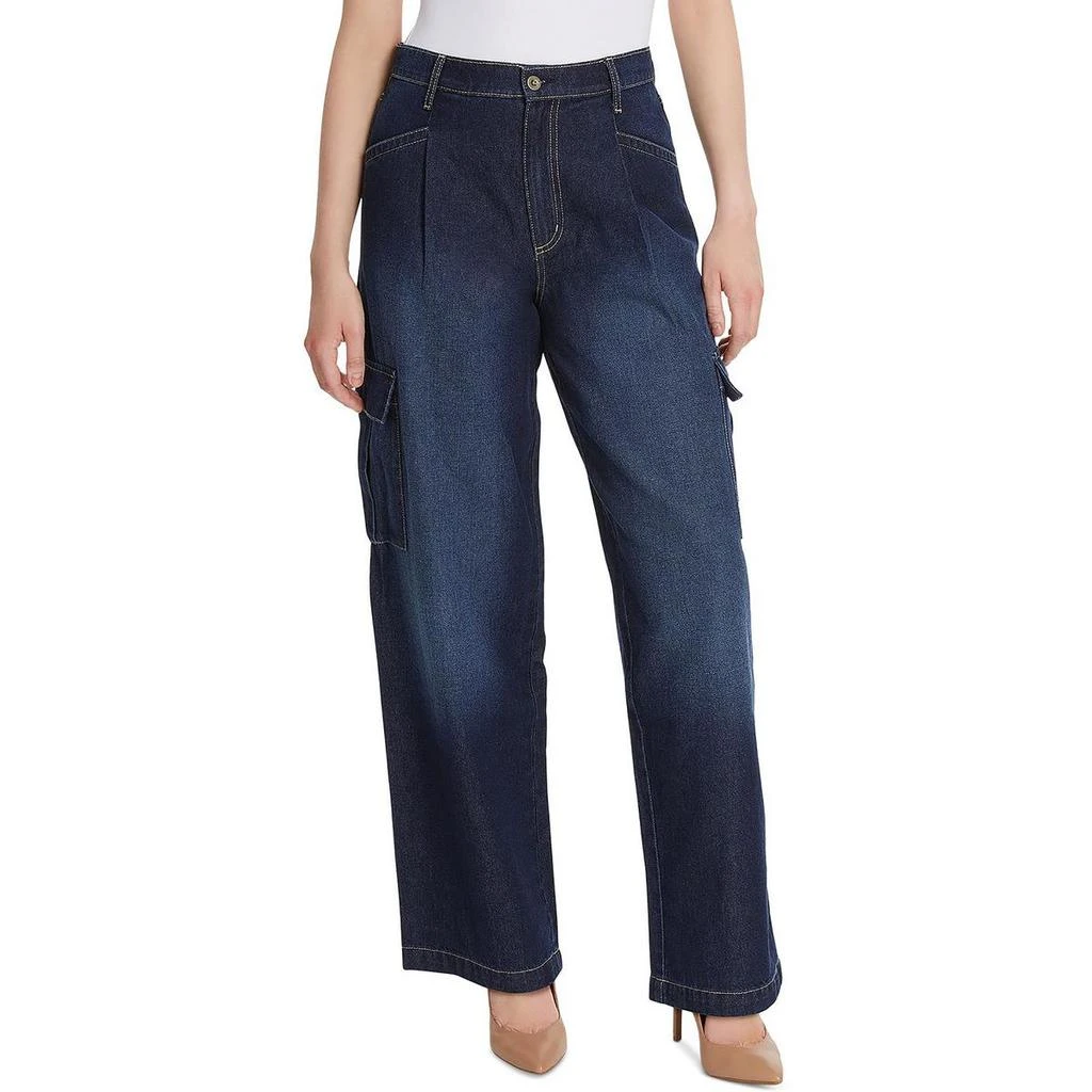 Jessica Simpson Jenna Womens High Rise Dark Wash Cargo Jeans 1