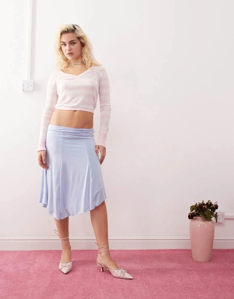 Edikted Edikted v neck light knit top in pink and white stripe 3
