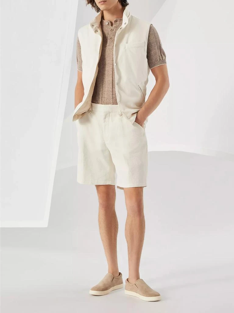 Brunello Cucinelli Linen and Cotton Textured Rib Knit T-Shirt with Henley Collar 6