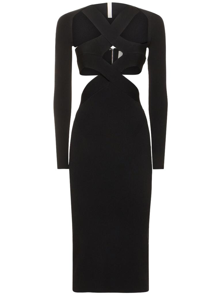 DION LEE Cutout Knit Long Sleeve Midi Dress