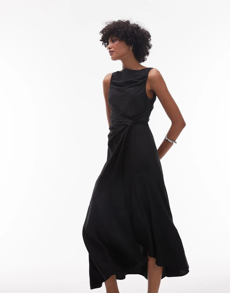& Other Stories & Other Stories drapey midaxi dress with asymmetric flutter hem in black 4