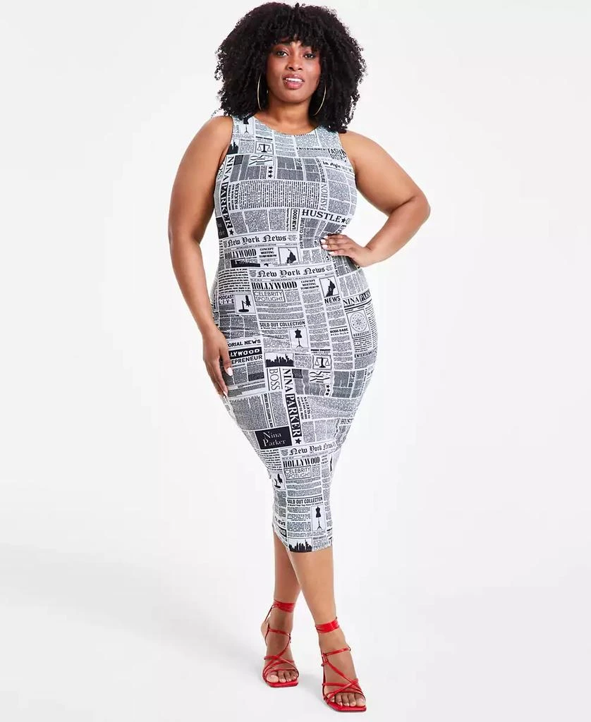 Nina Parker Trendy Plus Size Printed Mesh Midi Dress, Created for Macy's 1