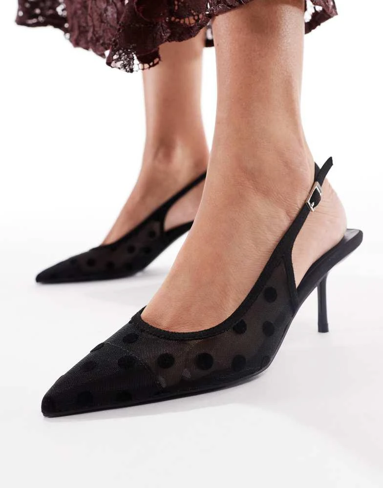 Glamorous Wide Fit Glamorous Wide Fit slingback pumps in mesh black polkadot 2