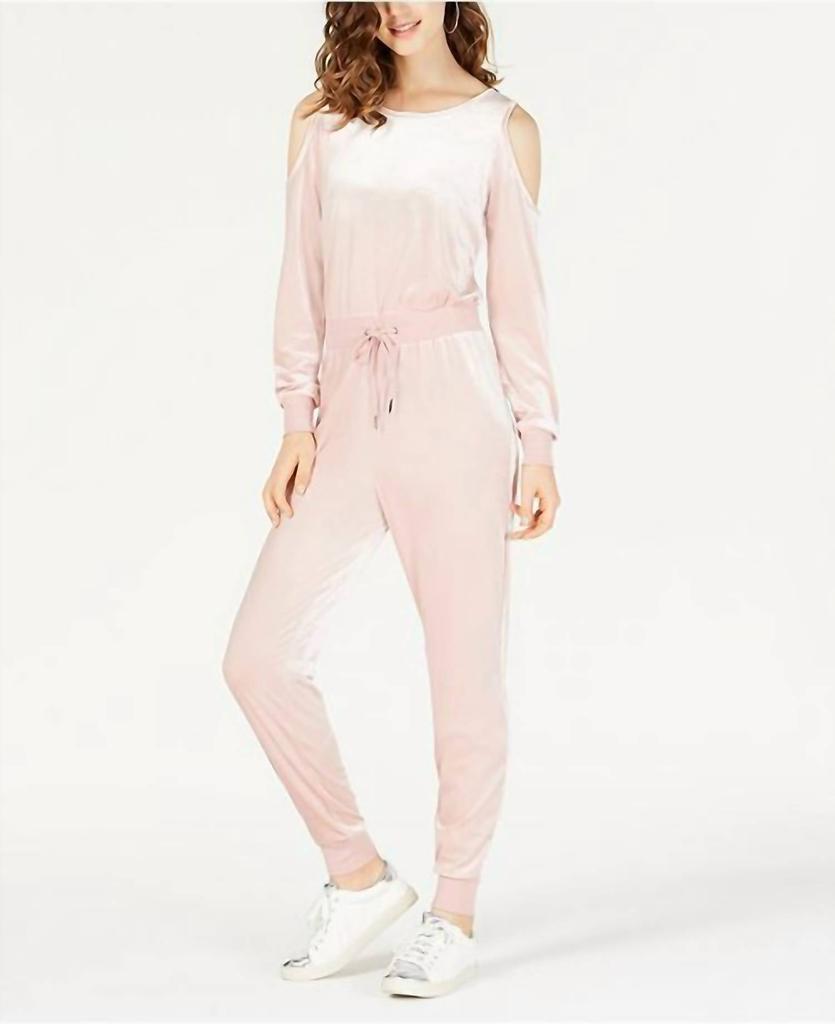 Material Girl Material Girl - Velour Cold Shoulder Stretch Waist Jumpsuit