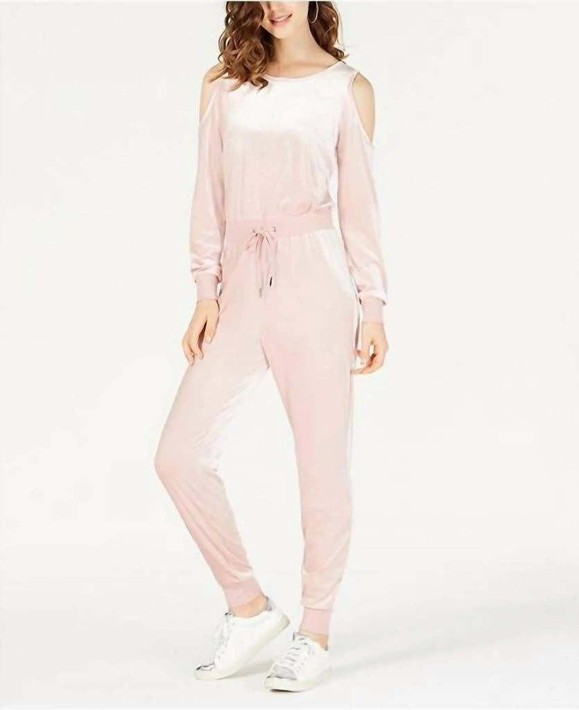 Material Girl Material Girl - Velour Cold Shoulder Stretch Waist Jumpsuit 1