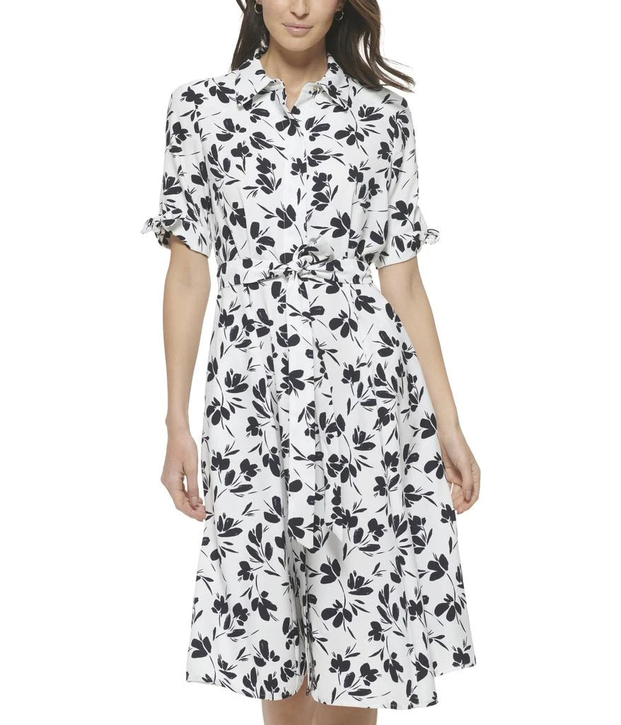 Calvin Klein Dot Crepe Shirt Dress with Short Sleeve Tie Detail 1