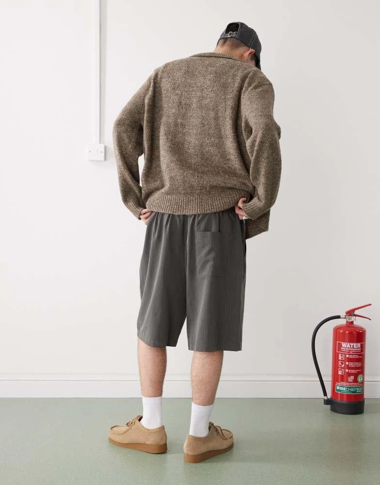 COLLUSION COLLUSION tailored longline shorts in pinstripe 4
