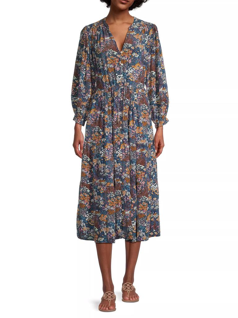 Birds of Paradis Slyvie Silk-Blend Floral Midi-Dress