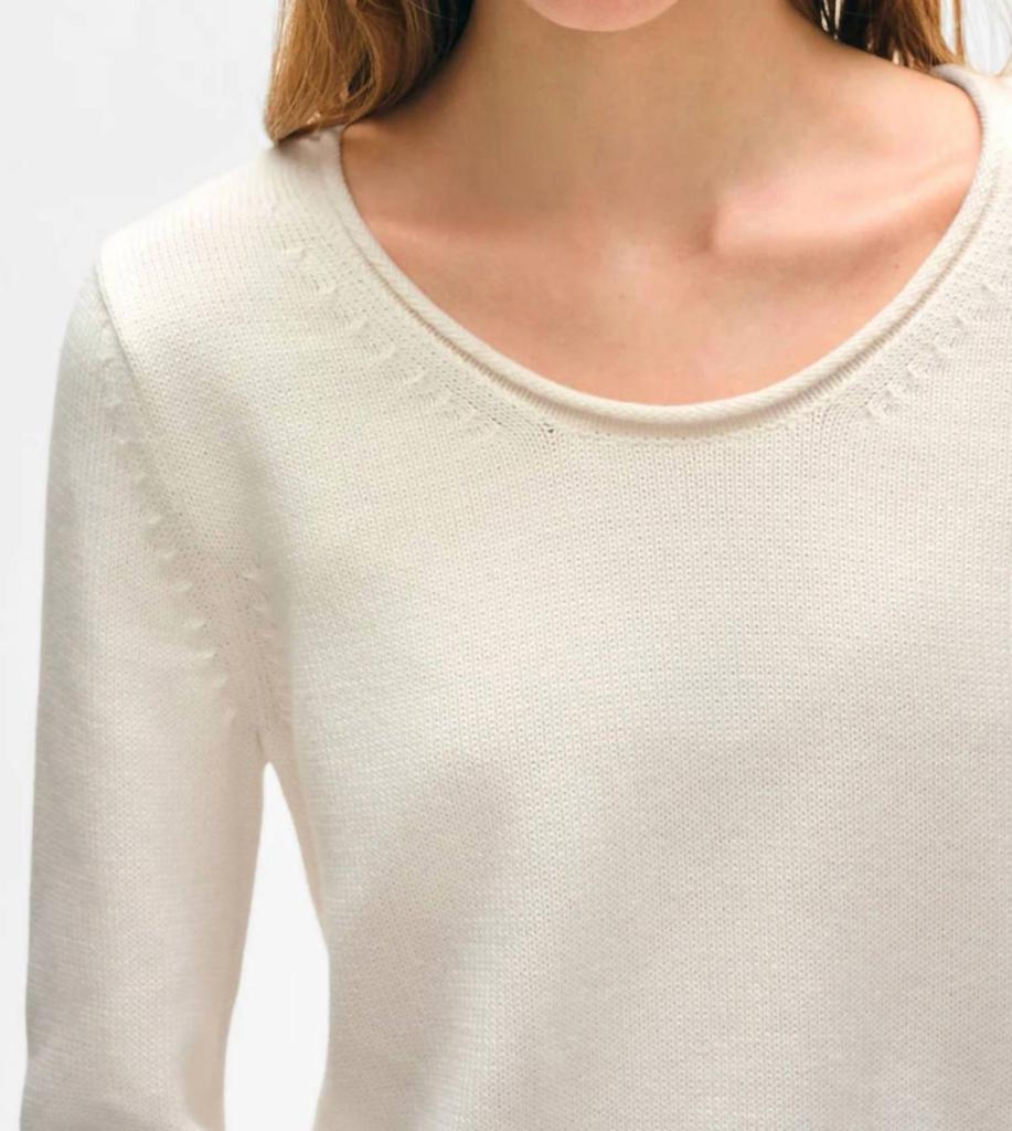White + Warren White + Warren - Organic Cotton Roll Trim Crew Sweater