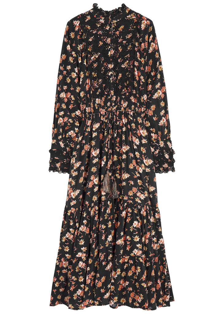 BYTIMO Floral-print embroidered cotton-blend midi dress