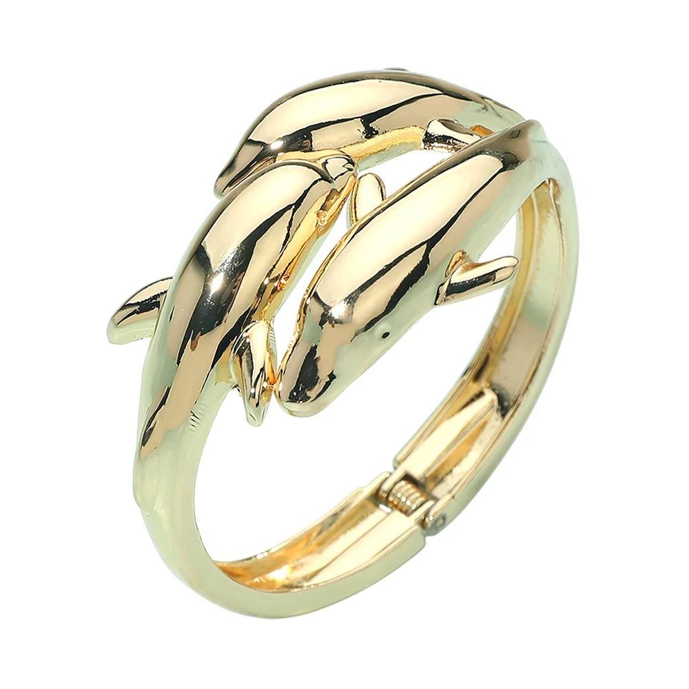 FASHNZFAB Sleek Double Dolphin Hinged Bangle Bracelet 2