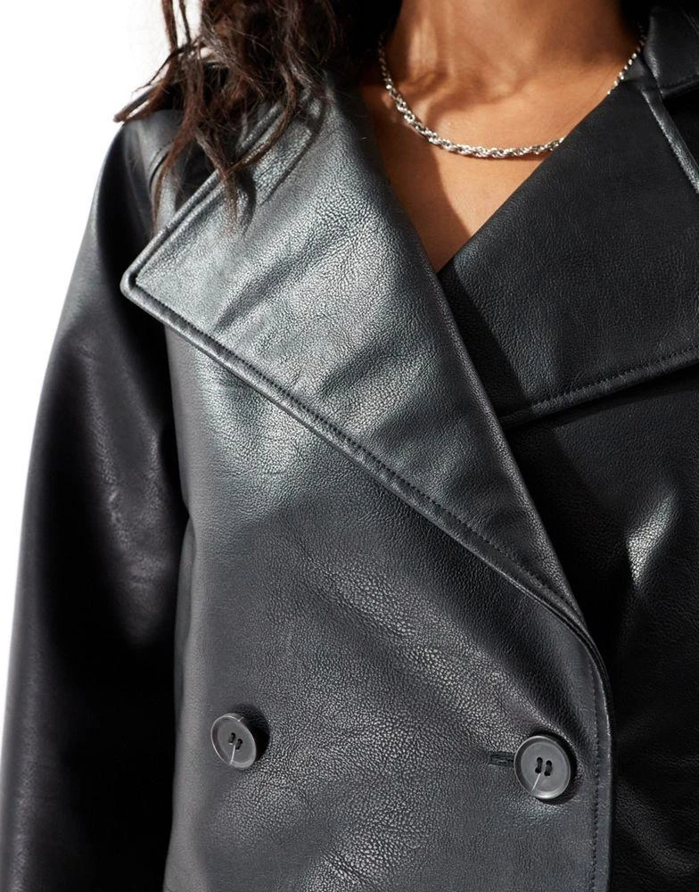ASOS ASOS DESIGN leather look cropped trench coat in black 3