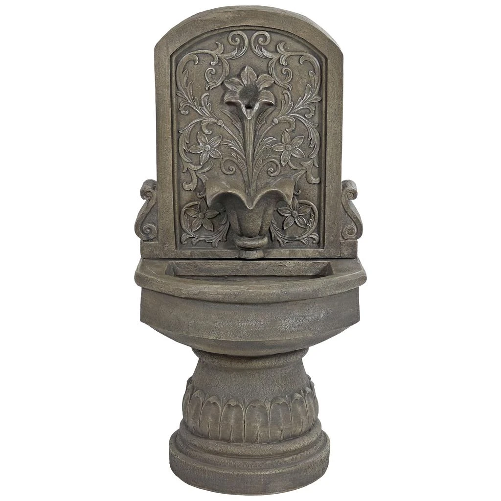 Sunnydaze Lovely Lily Polyresin Flat Back Pedestal Outdoor Wall Fountain for the Patio, Deck, or Yard - 37.5" - Gray 6