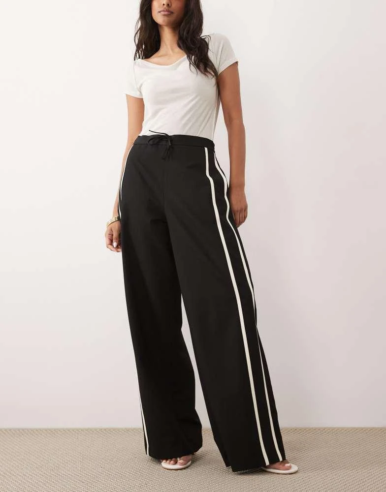 Mango Mango tie waist straight trouser with side stripe in black