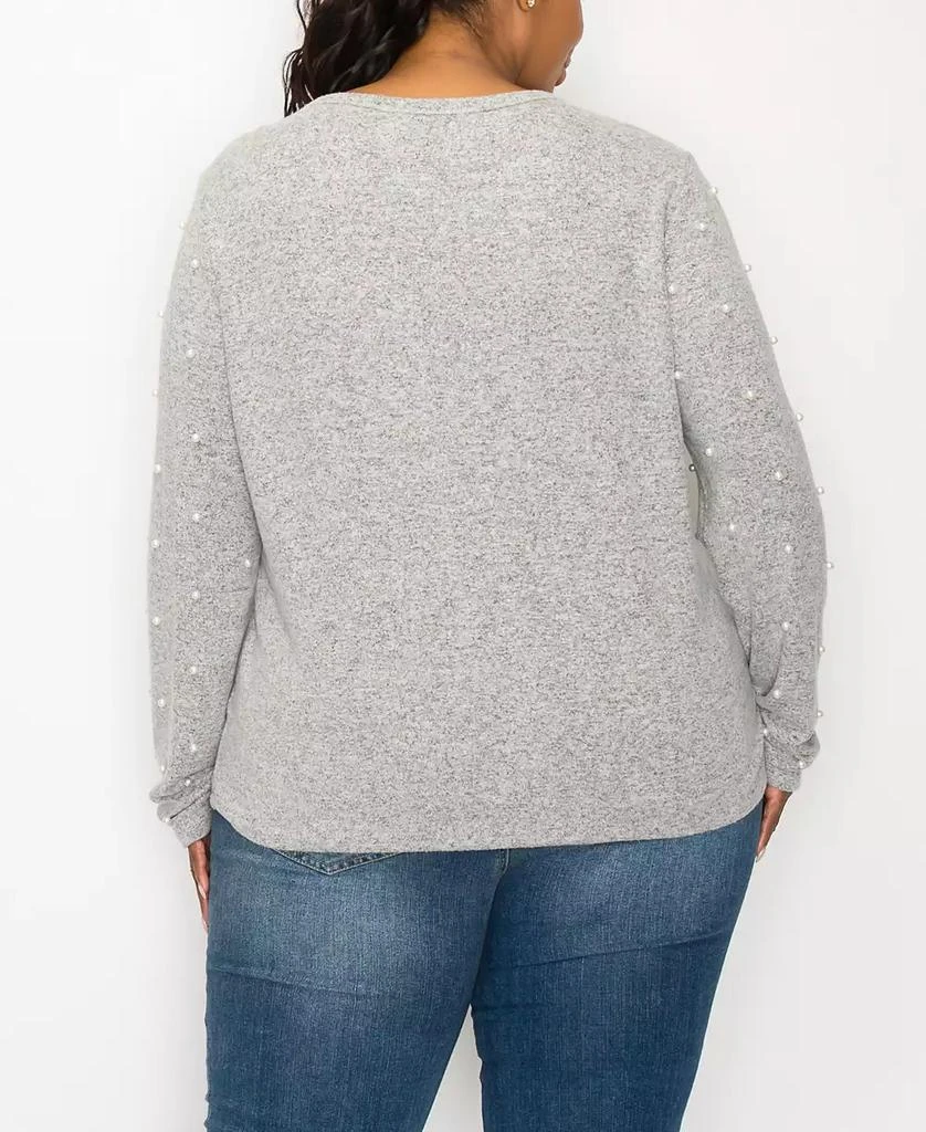 COIN 1804 Plus Size Long Sleeve Pullover Top with Imitation Pearls 2