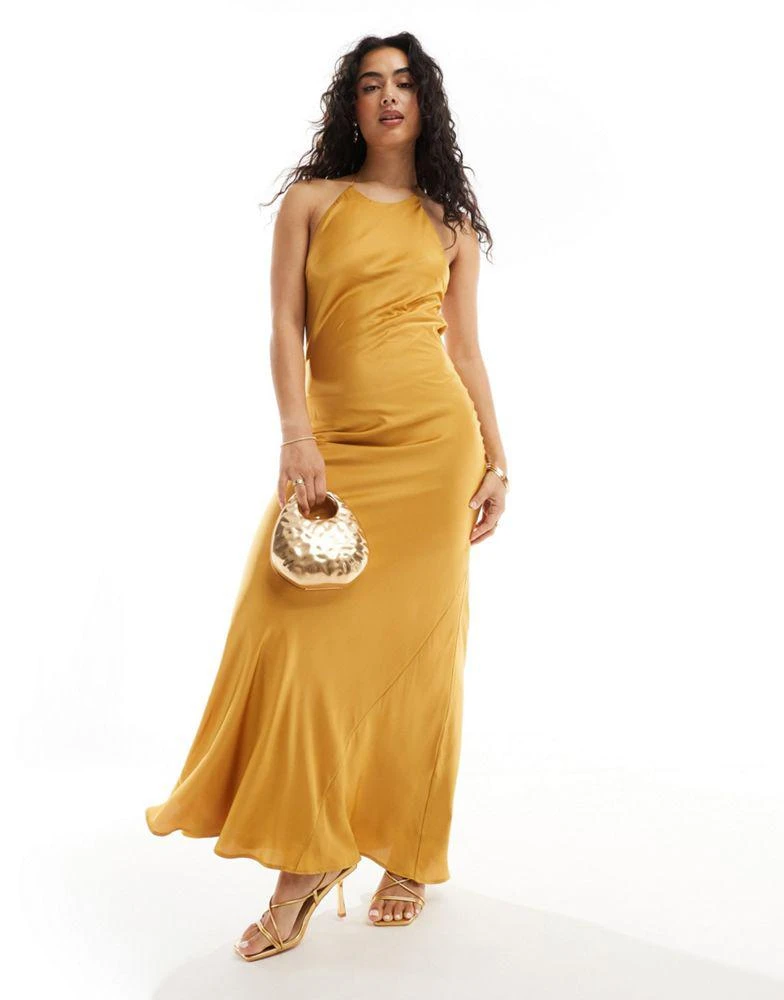 TFNC Bridesmaids satin maxi dress with tie back and button detail in  marigold  On Sale Now with Up to 56% Off | Discover Exclusive Deals &  Savings at BeyondStyle  Authentic