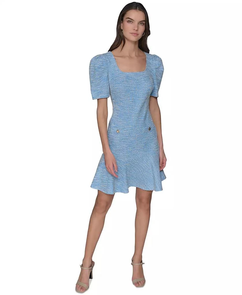 Karl Lagerfeld Paris Women's Tweed Puff-Sleeve Square-Neck Sheath Dress 3