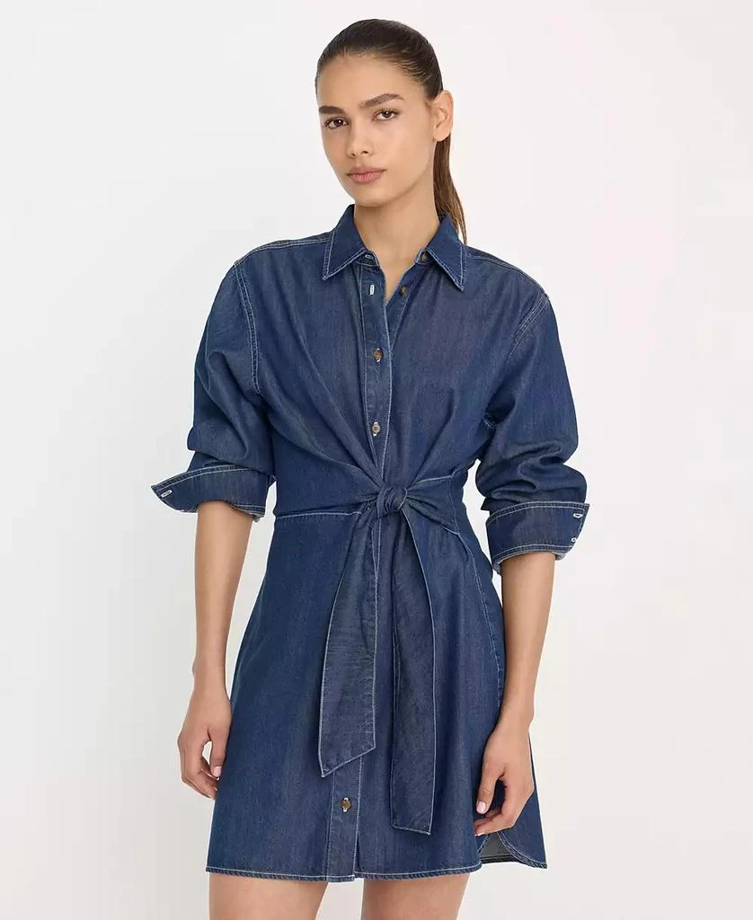 good american shirt dress Good American denim shirt dress in light blue