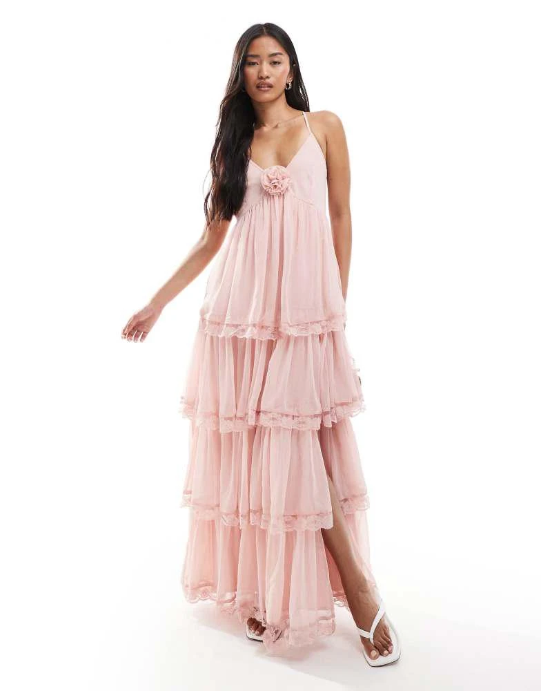 Miss Selfridge Miss Selfridge chiffon tierred maxi dress in dusky pink 1