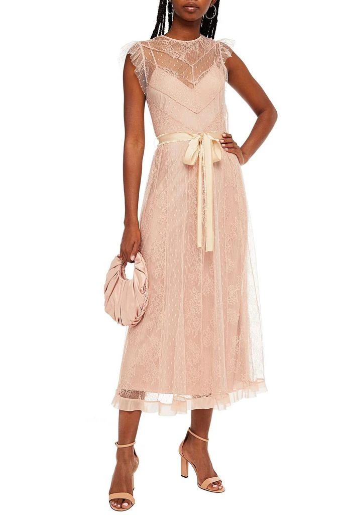 RED Valentino Lace-paneled belted point d'esprit midi dress 2