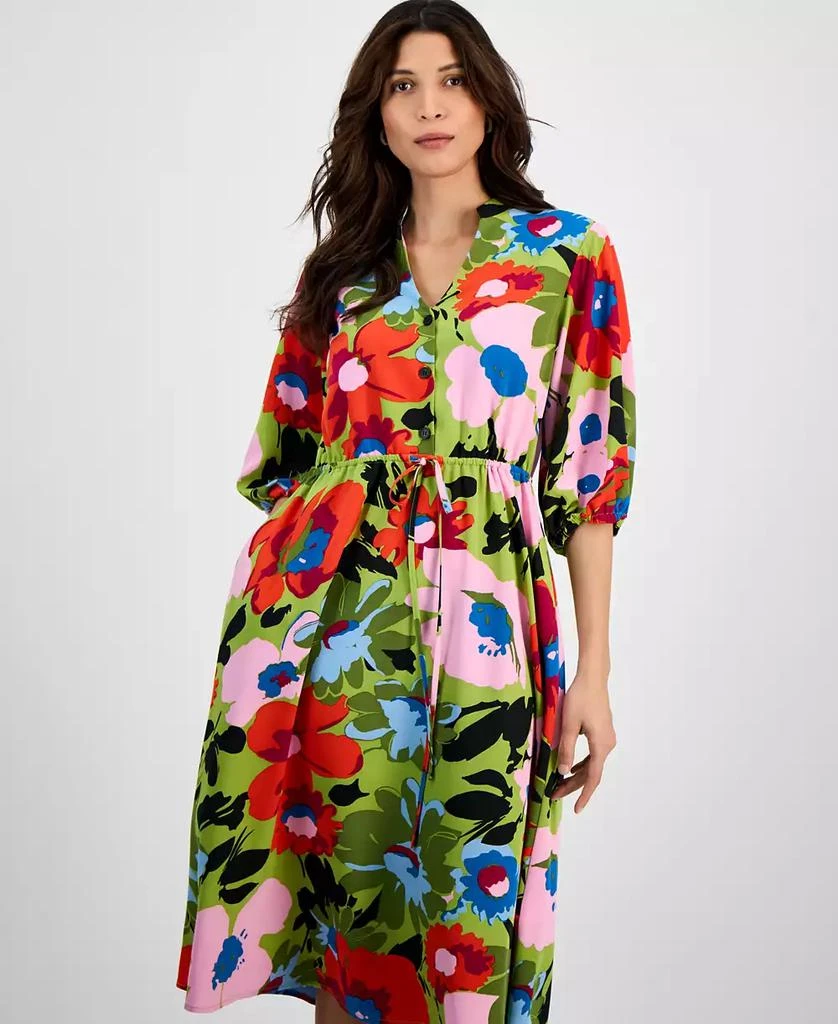 Sandra Darren Women's Floral-Print Split-Neck Midi Dress 4