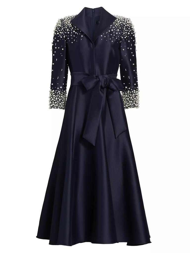 Badgley Mischka Embellished Satin Shirtdress