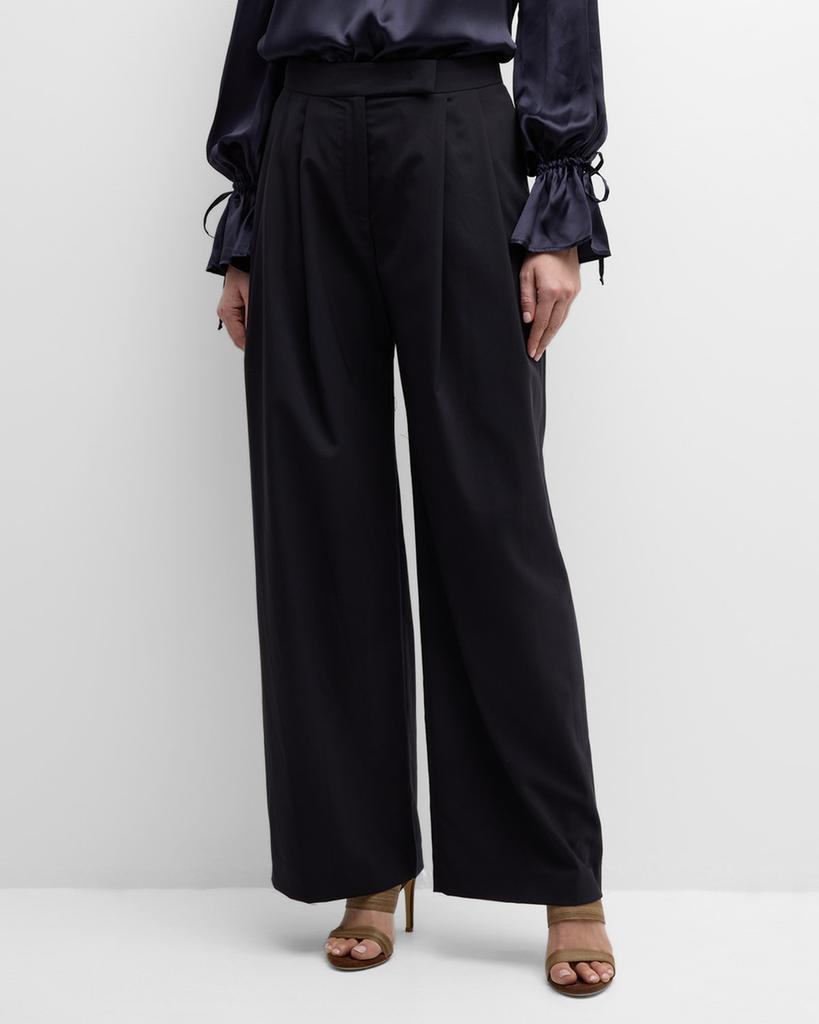 Eleventy Wool-Blend Wide-Leg Pants