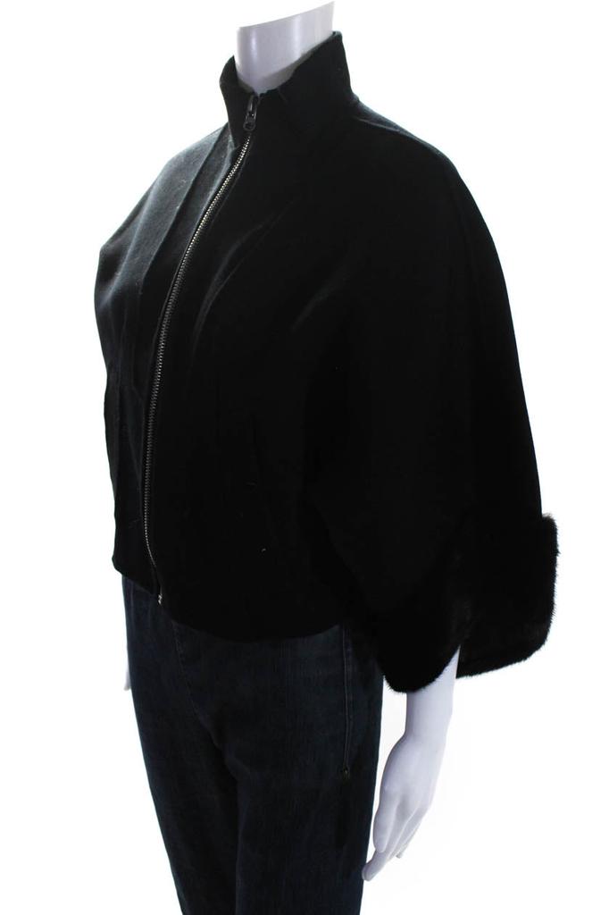 Pologeorgis Womens Mink Fur Trim Dolman Sleeve Maren Fleece Jacket Black