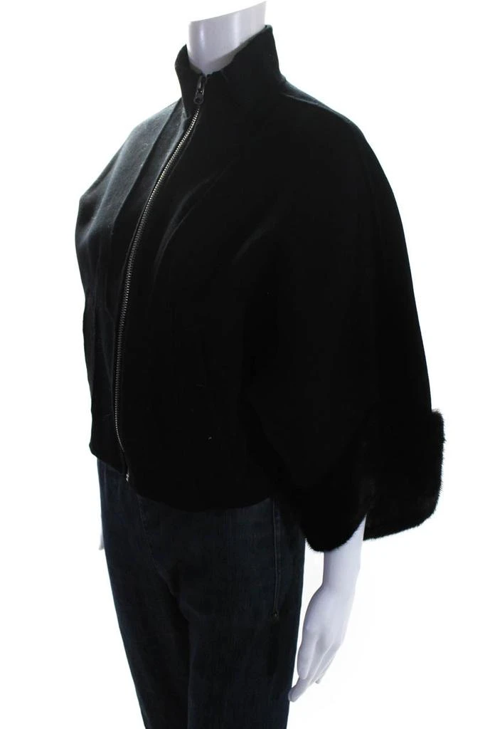 Pologeorgis Womens Mink Fur Trim Dolman Sleeve Maren Fleece Jacket Black 2