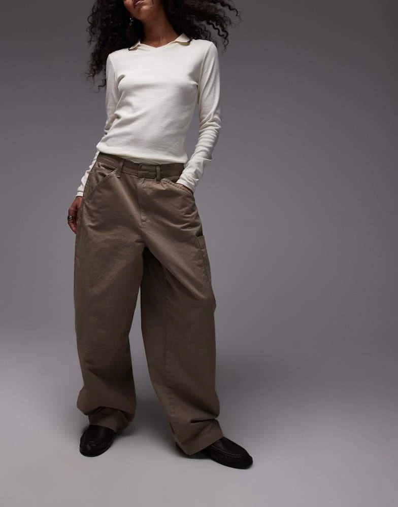 Topshop Topshop seam detail barrel leg trouser in mushroom