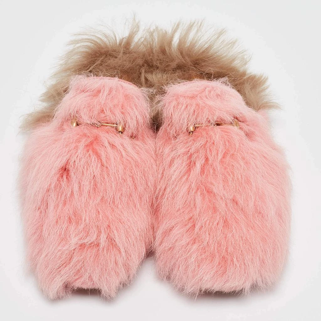 Gucci Gucci Pink Shearling Princetown Horsebit Flat Mules Size 39 3