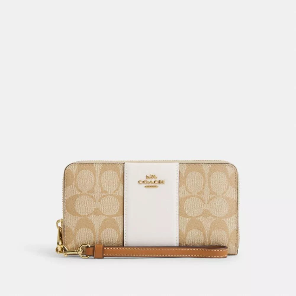 Coach Long Zip Around Wallet In Signature Canvas With Stripe 1