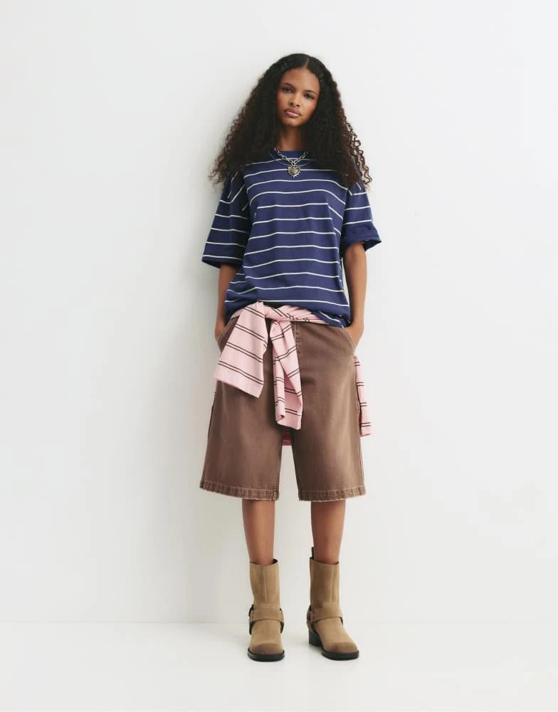 Pull&Bear Pull&Bear Blue striped t-shirt in navy 3