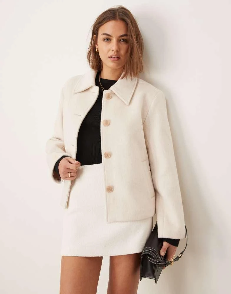 Abercrombie & Fitch Abercrombie & Fitch short wool coat in cream 1