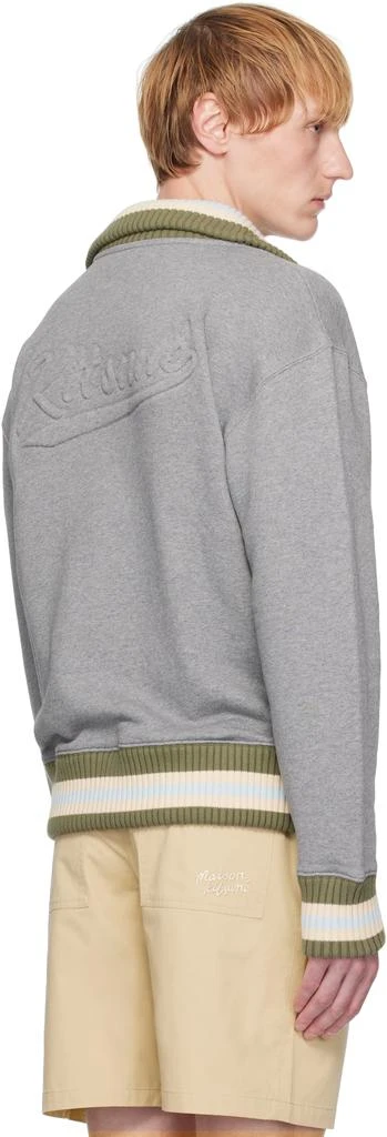 Maison Kitsune Gray Varsity Zipped Bomber Jacket 3