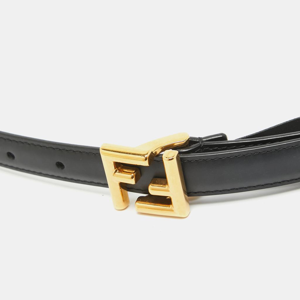 Fendi Fendi Black Leather Skinny FF Buckle Belt 80CM