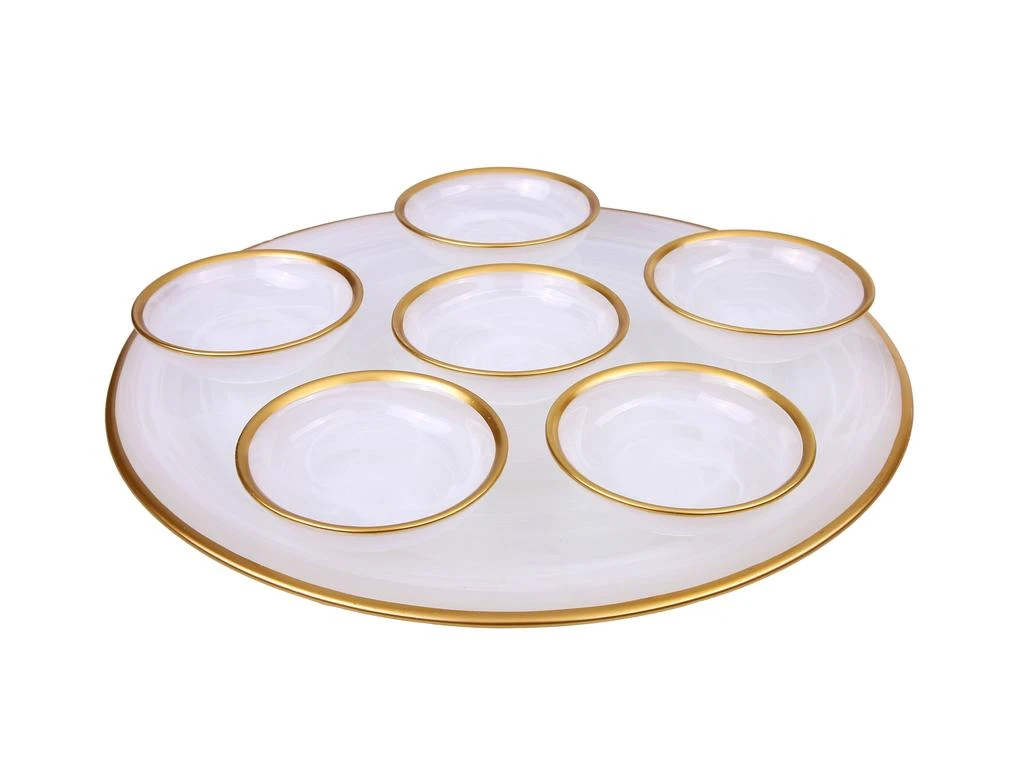 Classic Touch Decor Alabaster White Seder Plate With Gold Rim - 12.75"D X 4.25"H 1