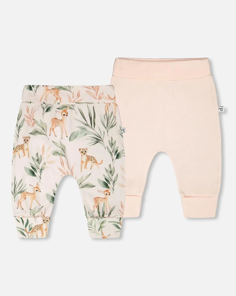 Deux par Deux 2 Pack Organic Cotton Jersey Evolutive Pants Peach and Peach Deer Print