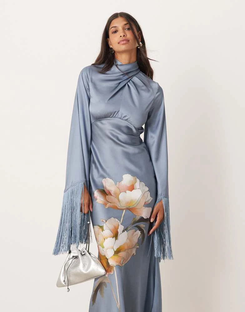 ASOS ASOS DESIGN draped neck satin bias maxi dress with fringe sleeve detail in overblown floral - Dresses & Skirts - Free Shipping - BeyondStyle ASOS ASOS DESIGN draped neck satin bias maxi dress with fringe sleeve detail in overblown floral - Dresses & Skirts - Free Shipping - BeyondStyle