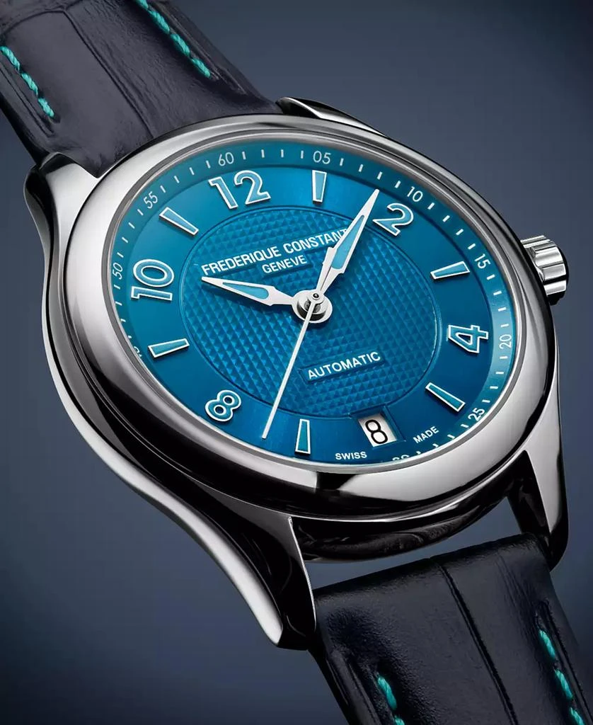 Frederique Constant Women's Swiss Automatic Runabout Blue Leather Strap Watch 36mm 3