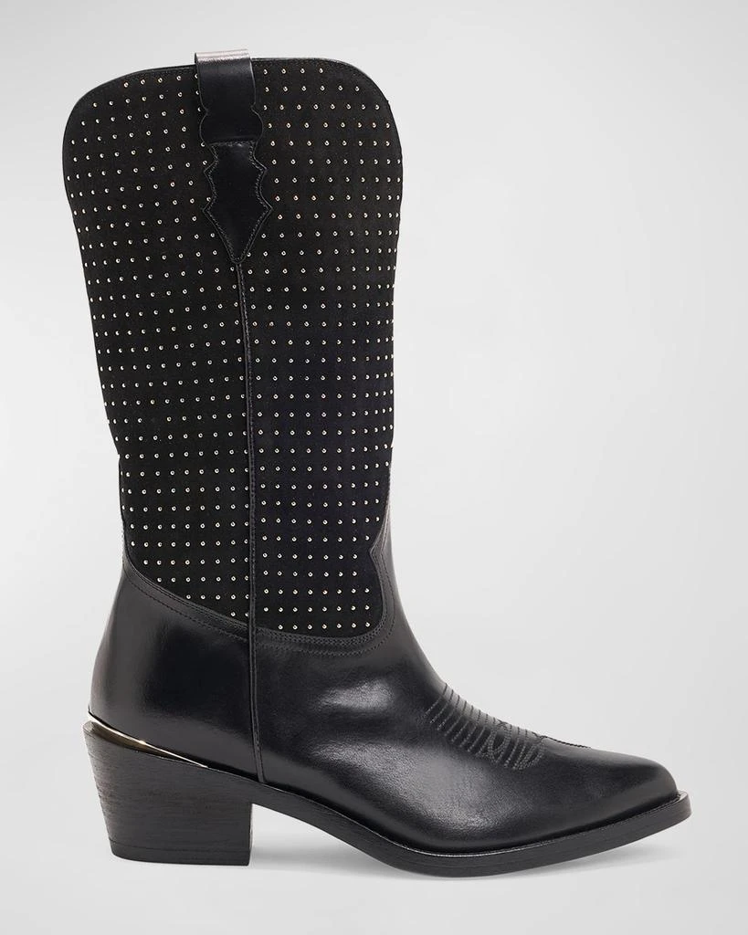 Partlow Woodley Studded Mixed Leather Western Boots 1