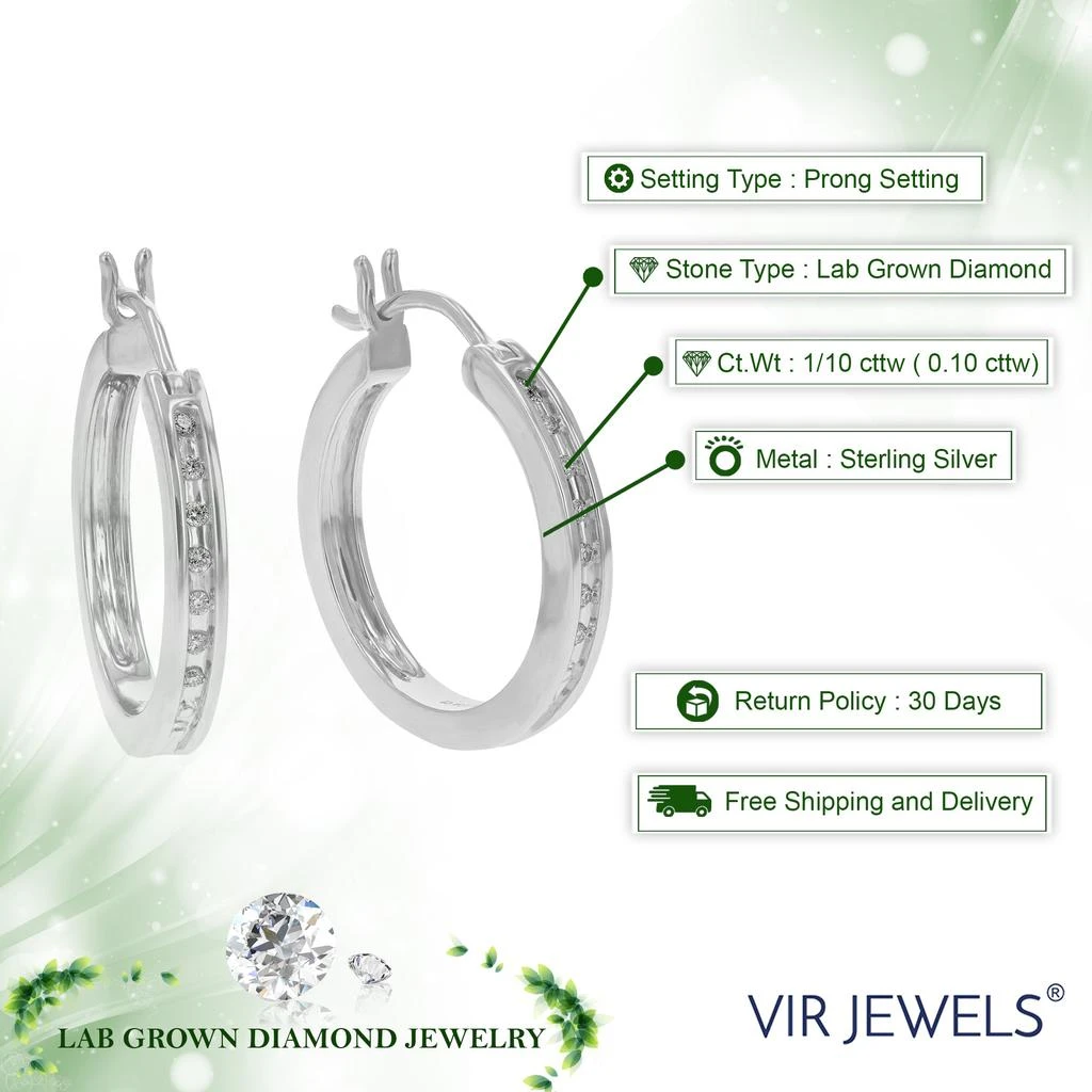 Vir Jewels 1/10 cttw Round Cut Lab Grown Diamond Hoop Earrings in .925 Sterling Silver Prong Set 1 Inch 3