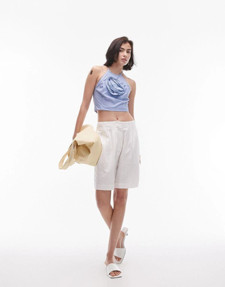 Topshop Topshop micro check corsage halter top in blue 2