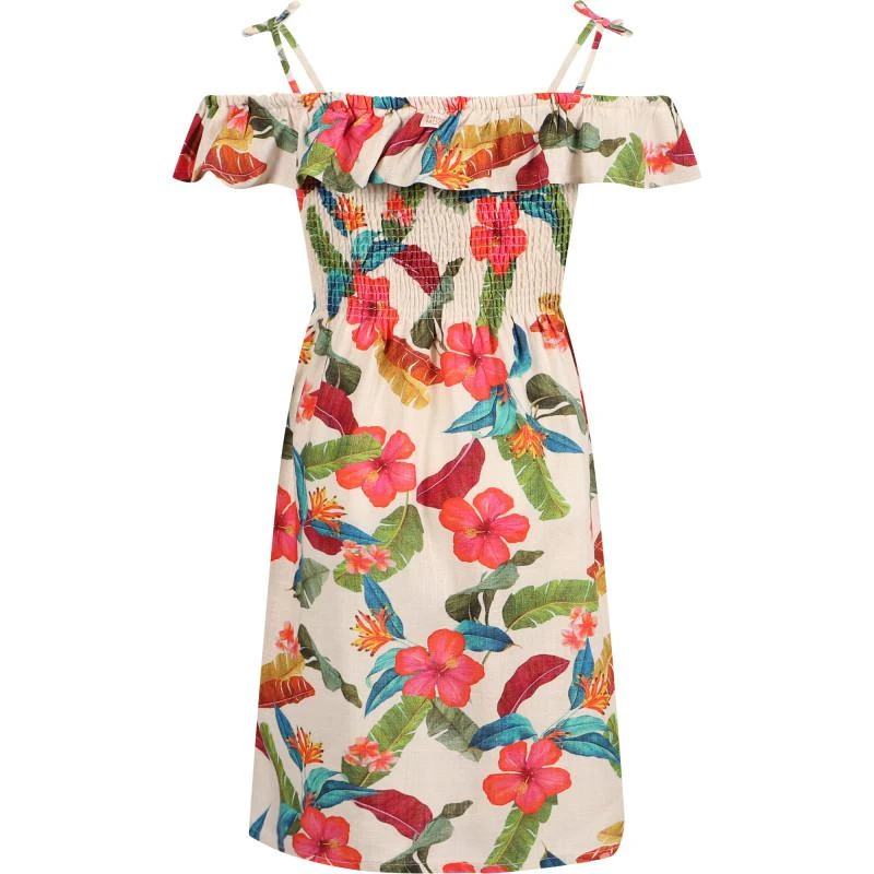 BANANA MOON Tropical flowers ruffle detailing fine straps dress in cream 2