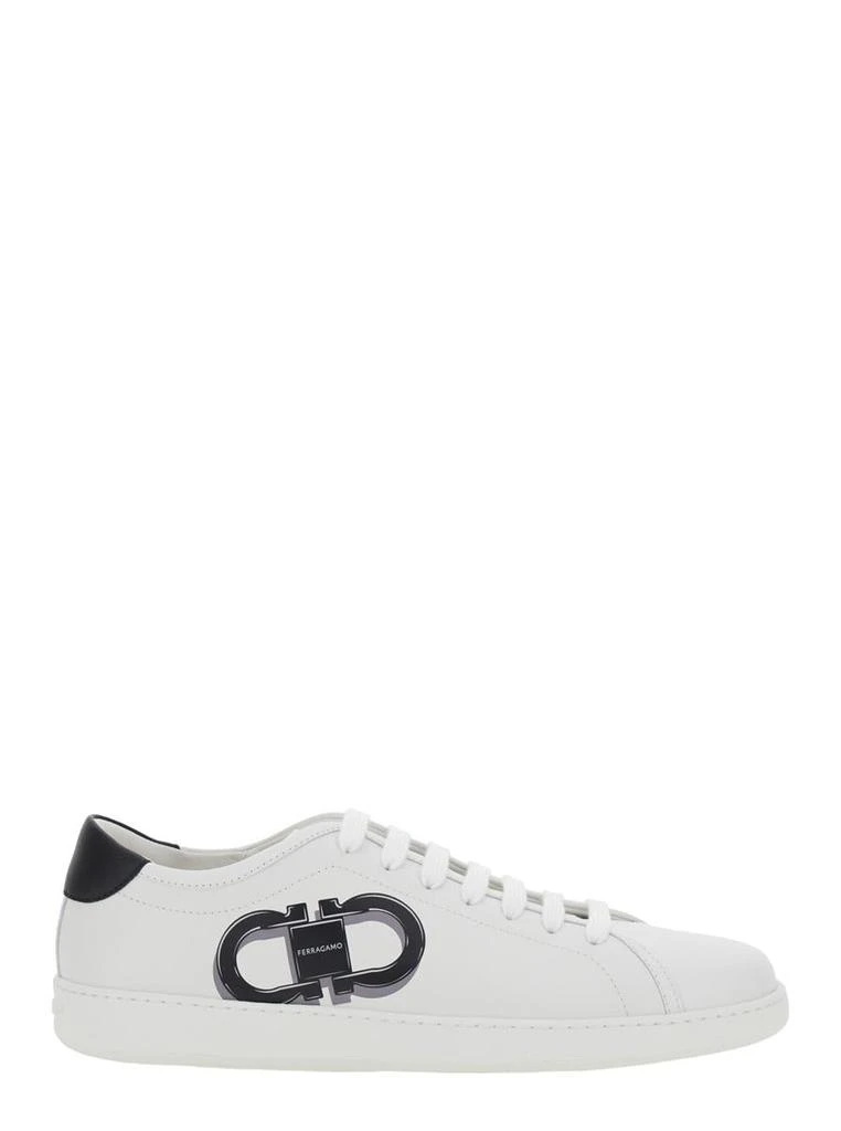 Salvatore Ferragamo White Sneakers With Gancini Print On The Side And Contrasting Heel In Leather Man 1
